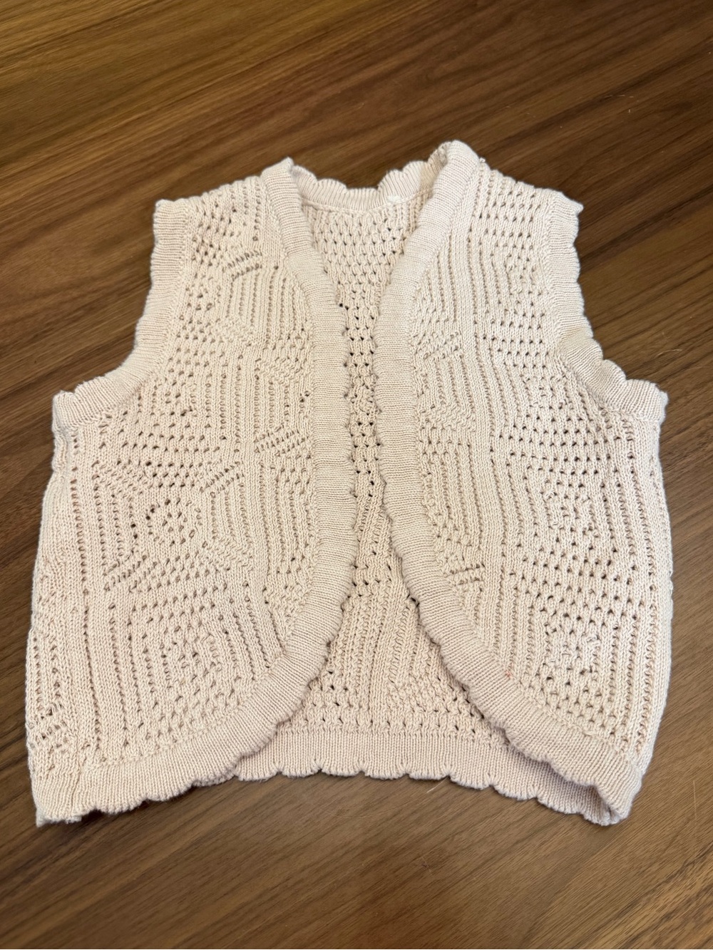 Crochet Vest - Tan / Cream -  24M